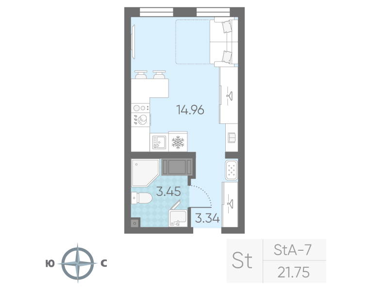 Студия 21,8 м²