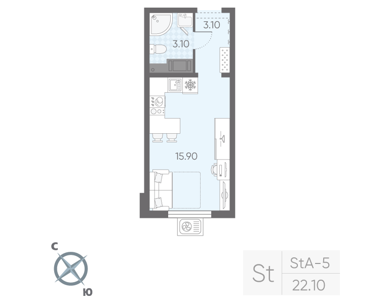 Студия 22,1 м²