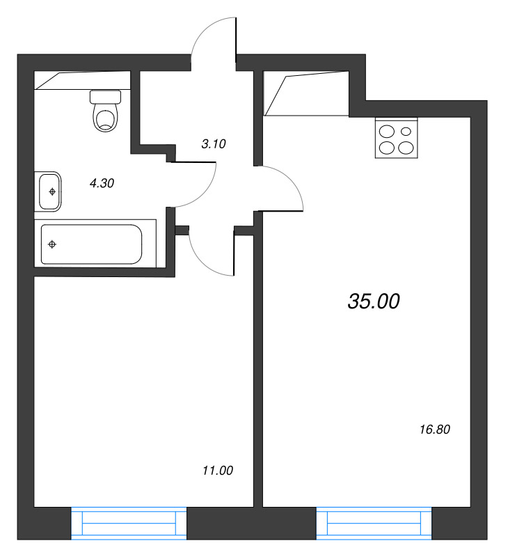 2 ккв (Евро) 35 м²