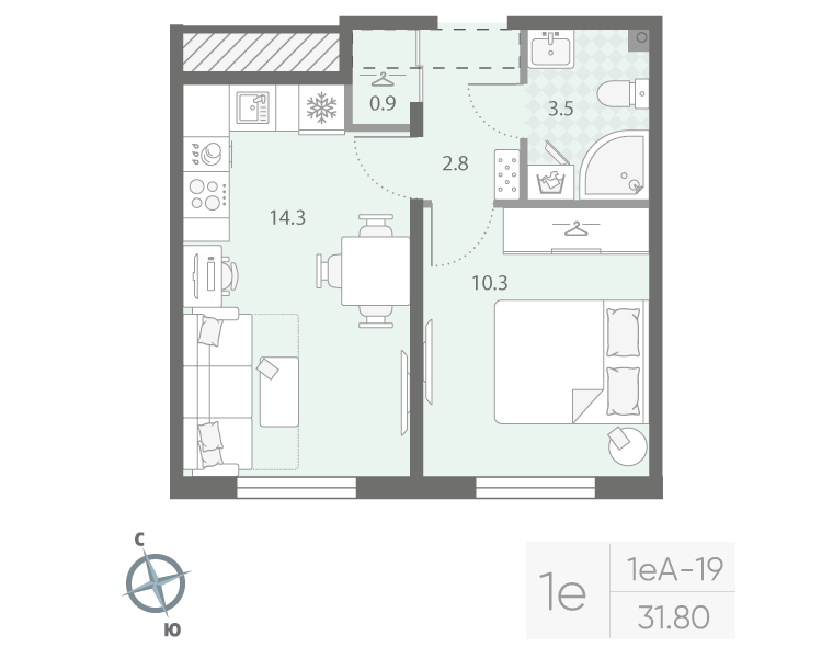 1 ккв 31,8 м²