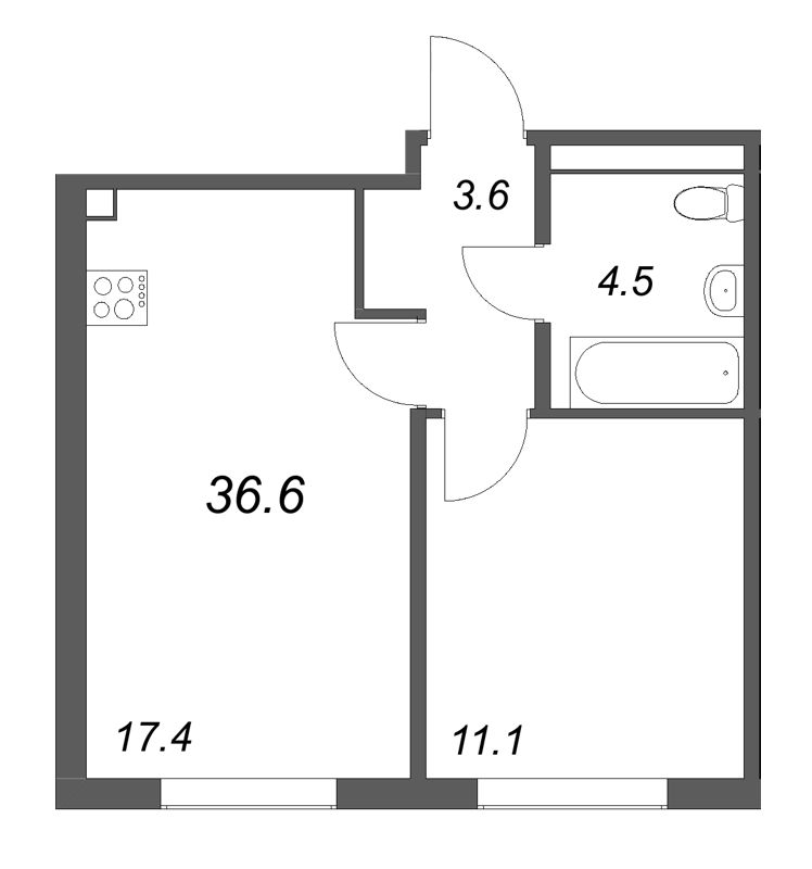 2 ккв (Евро) 36,6 м²