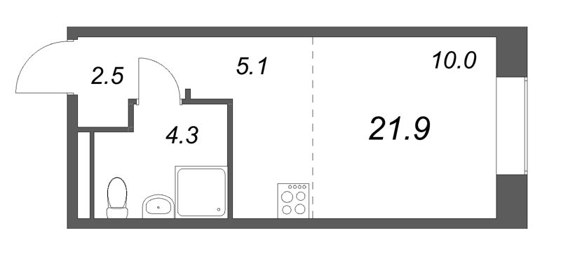Студия 21,9 м²