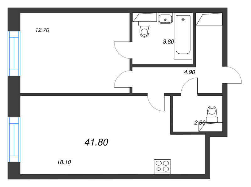 2 ккв (Евро) 41,8 м²