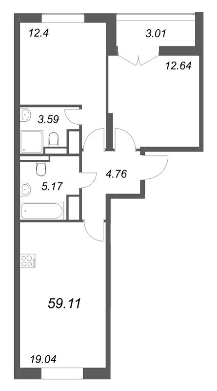 3 ккв (Евро) 59,1 м²