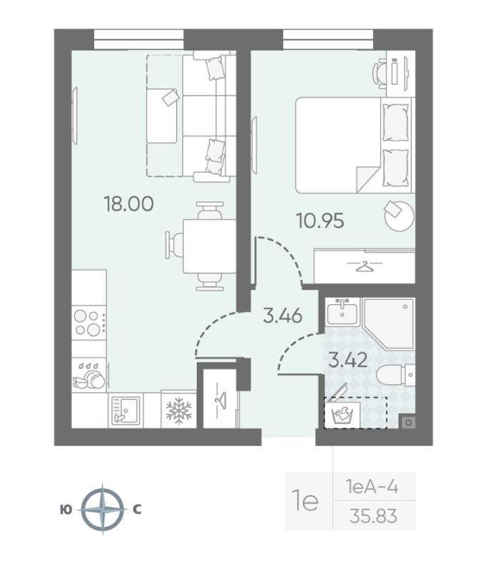 2 ккв (Евро) 36 м²
