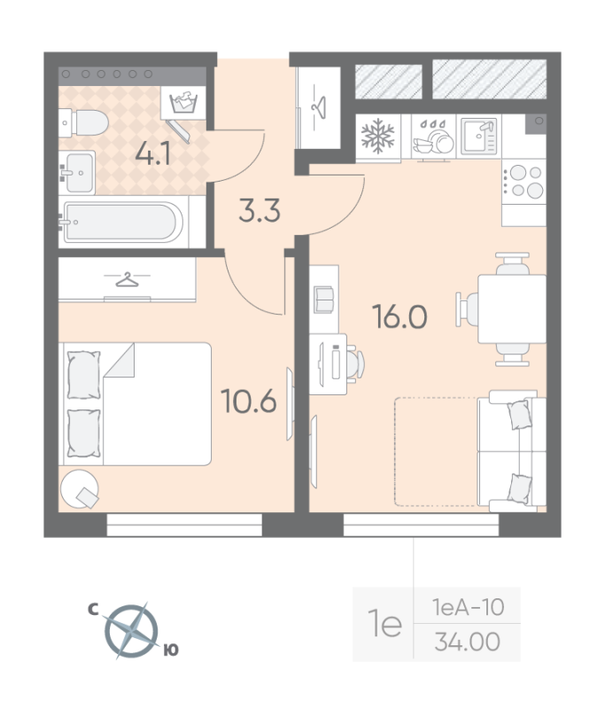 2 ккв (Евро) 34 м²