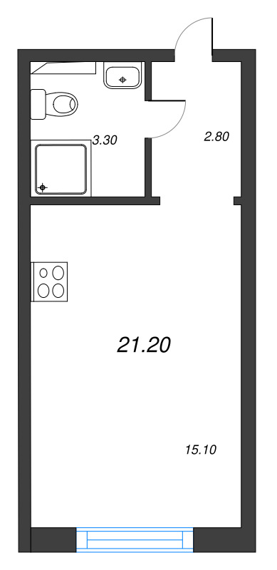 Студия 21,2 м²