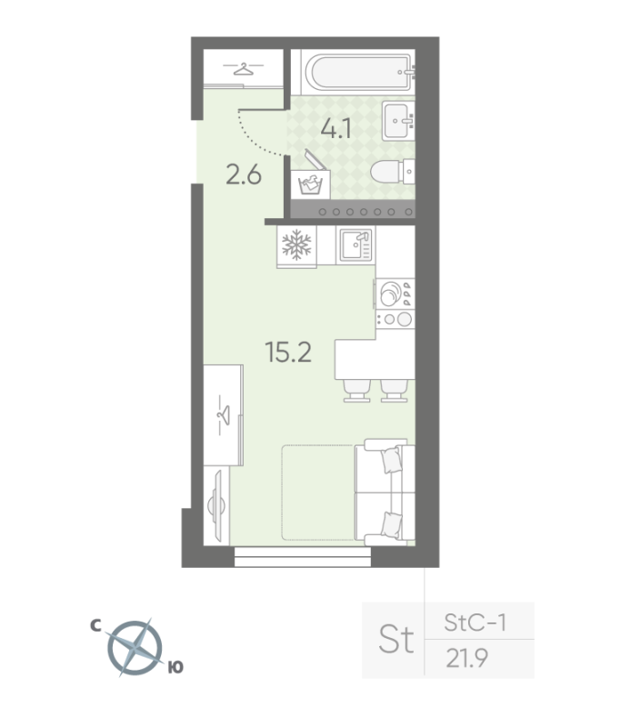 Студия 21,9 м²