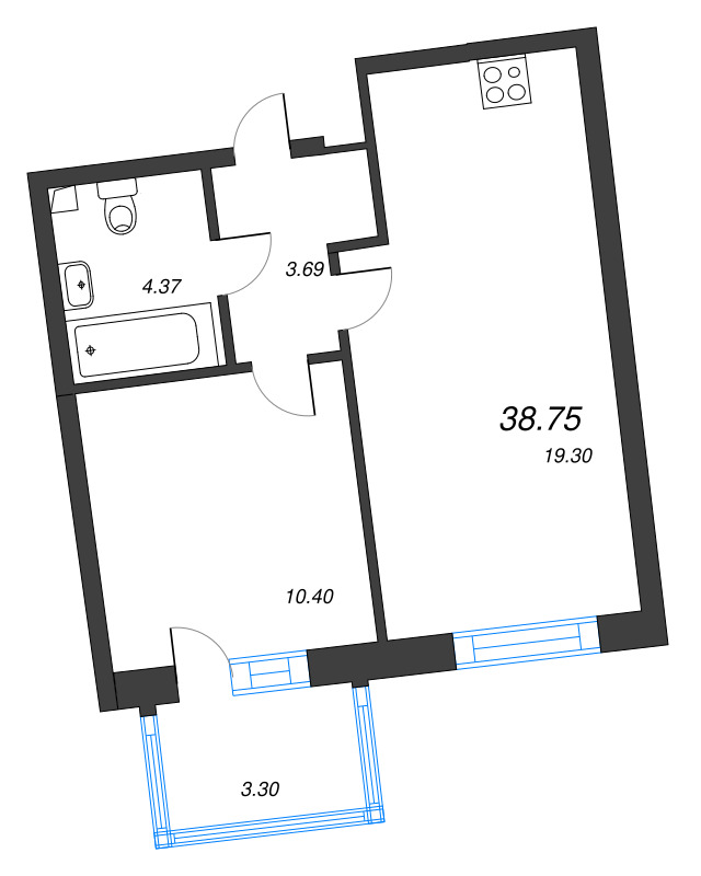 2 ккв (Евро) 38,8 м²