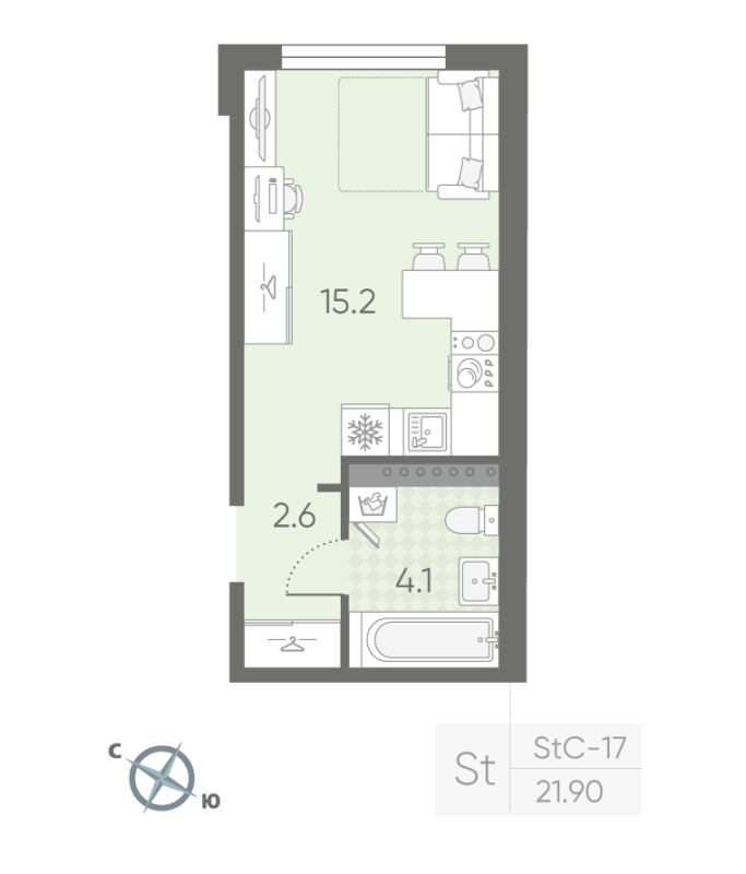 Студия 21,9 м²