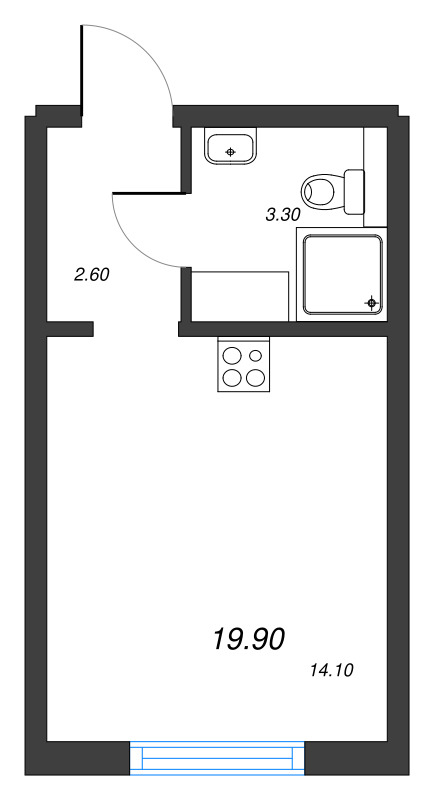 Студия 19,9 м²
