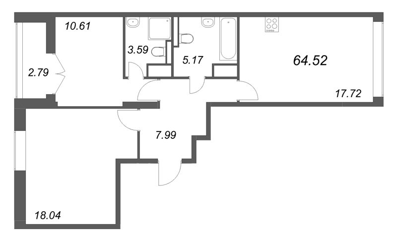 3 ккв (Евро) 64,5 м²