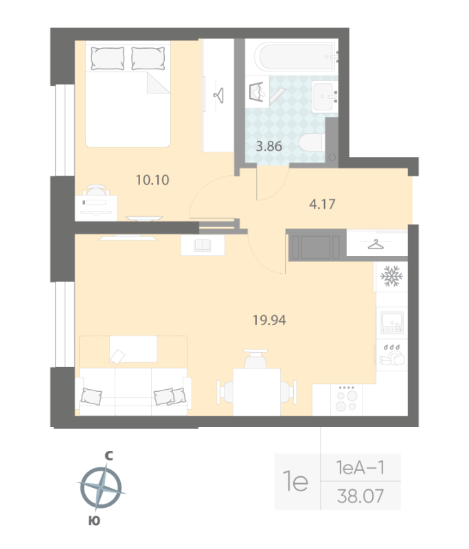 2 ккв (Евро) 38,1 м²