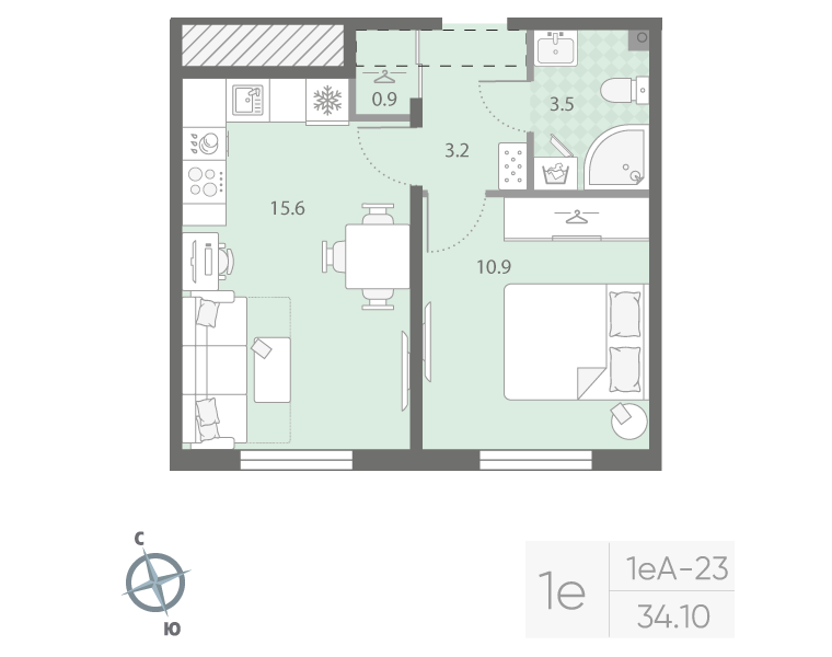 2 ккв (Евро) 34,1 м²