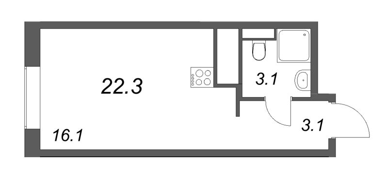 Студия 22,3 м²