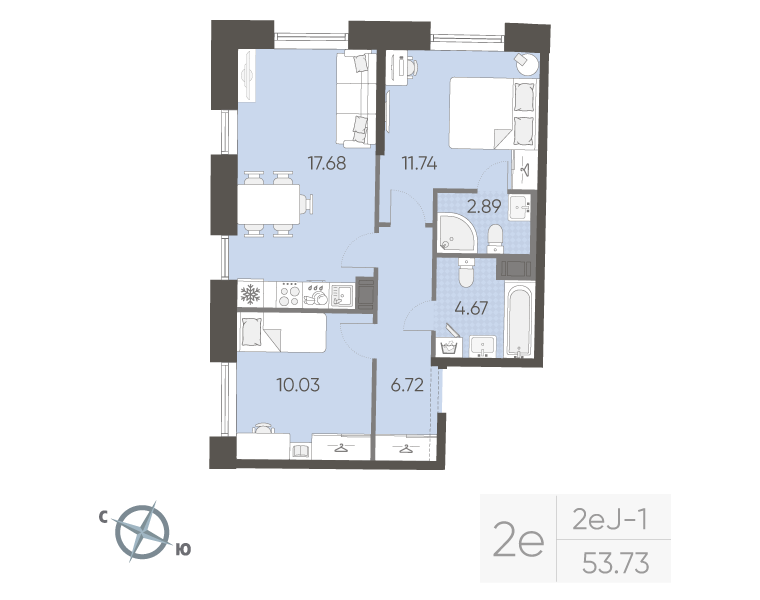 3 ккв (Евро) 53,7 м²