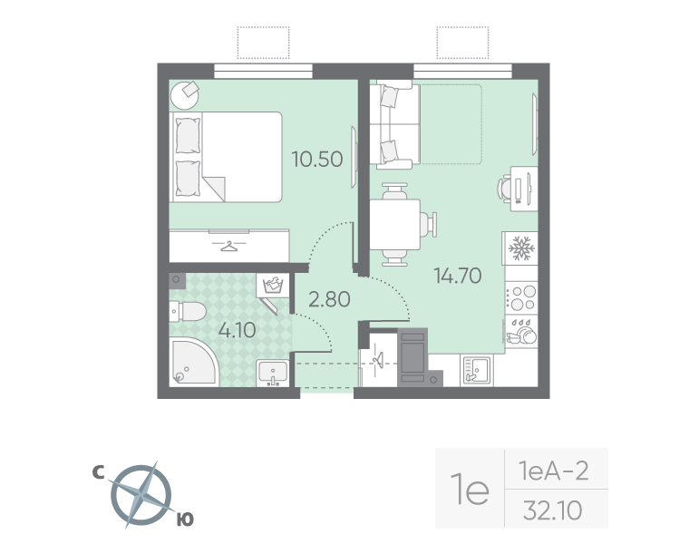 1 ккв 32,1 м²