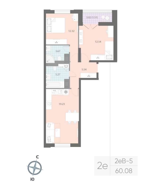 3 ккв (Евро) 60,1 м²