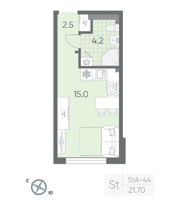 Студия 21,7 м²