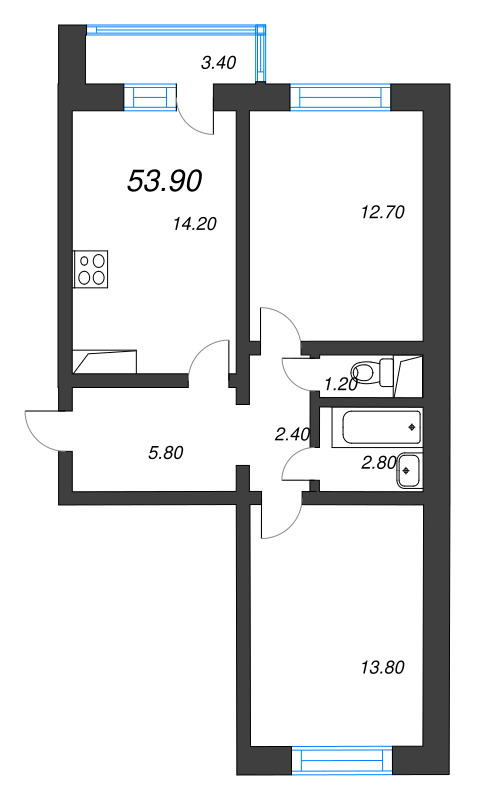 2 ккв 53,9 м²