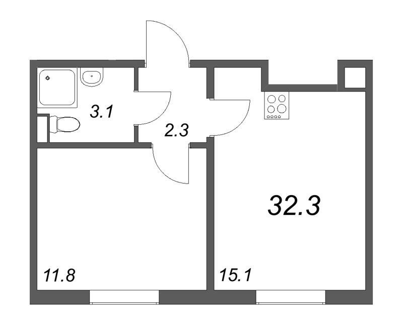 2 ккв (Евро) 32,8 м²