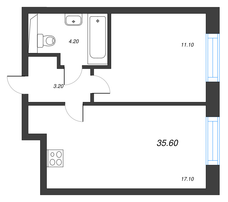 2 ккв (Евро) 35,6 м²