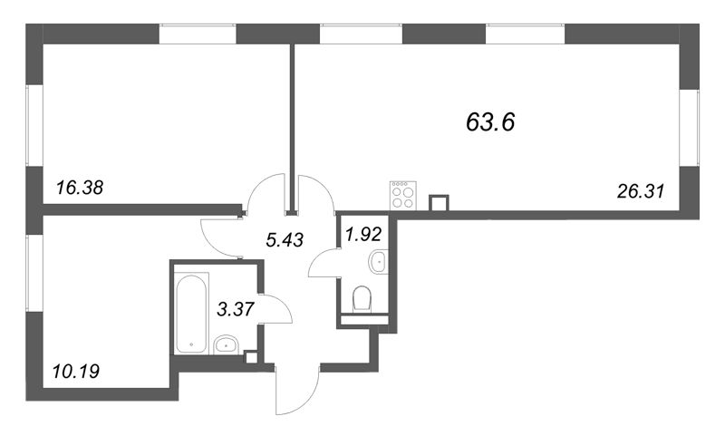 3 ккв (Евро) 63,6 м²