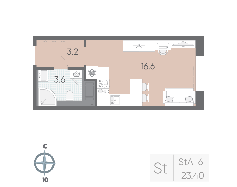 Студия 23,4 м²