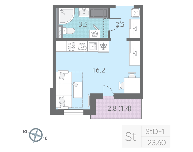 Студия 23,6 м²