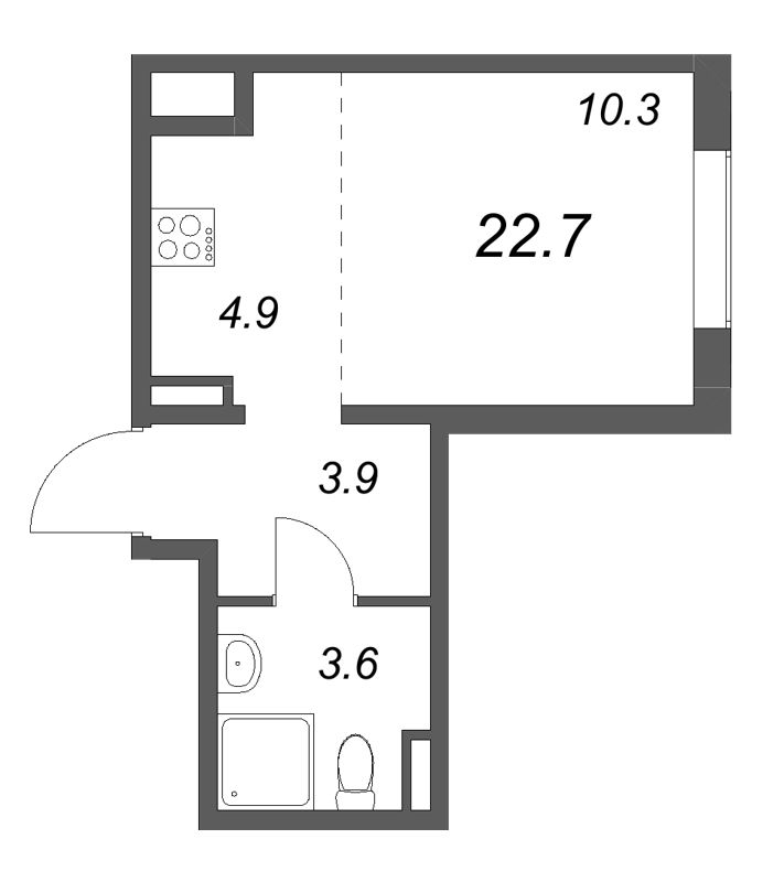 Студия 22,7 м²