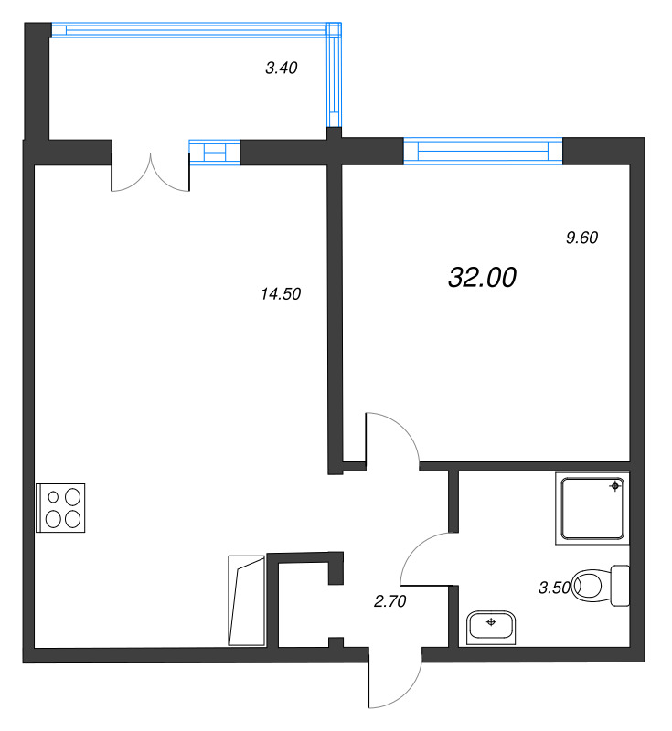 1 ккв 32 м²