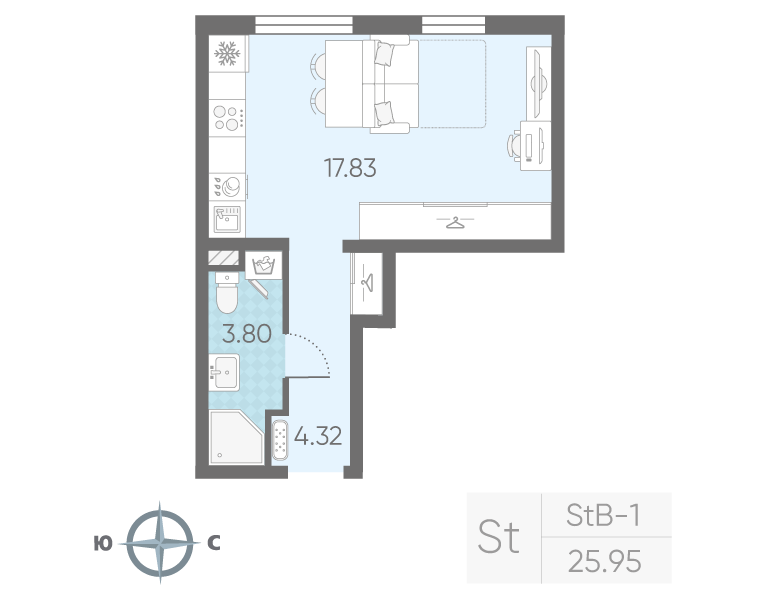 Студия 26 м²