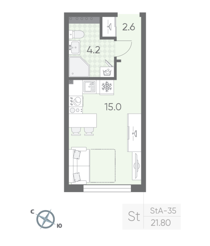 Студия 21,8 м²