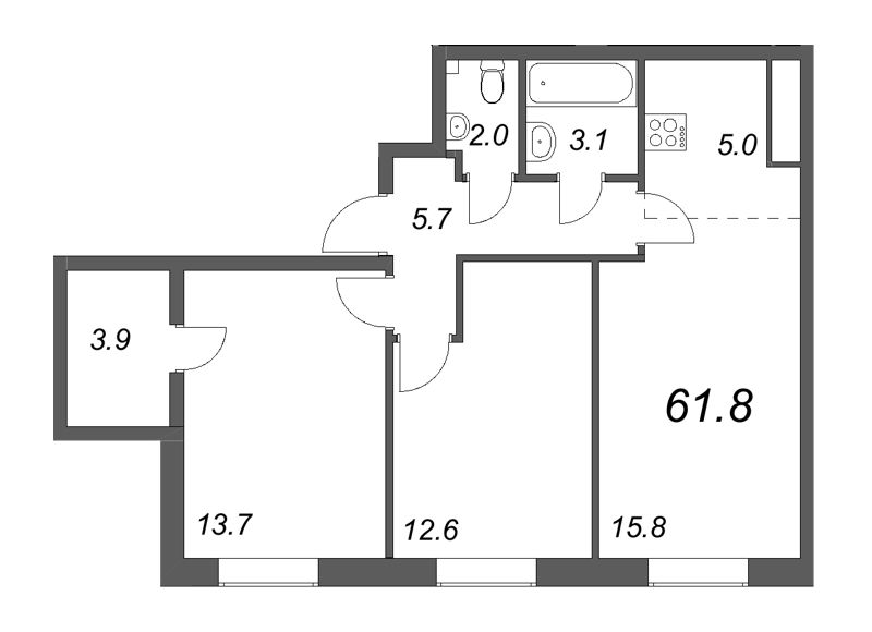 3 ккв (Евро) 61,4 м²