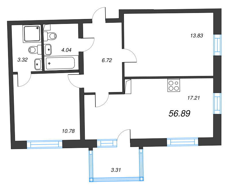 3 ккв (Евро) 56,9 м²