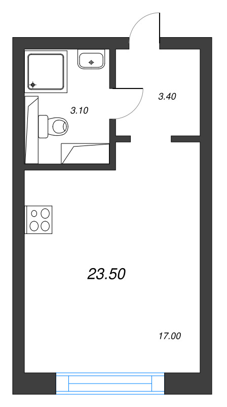 Студия 23,5 м²