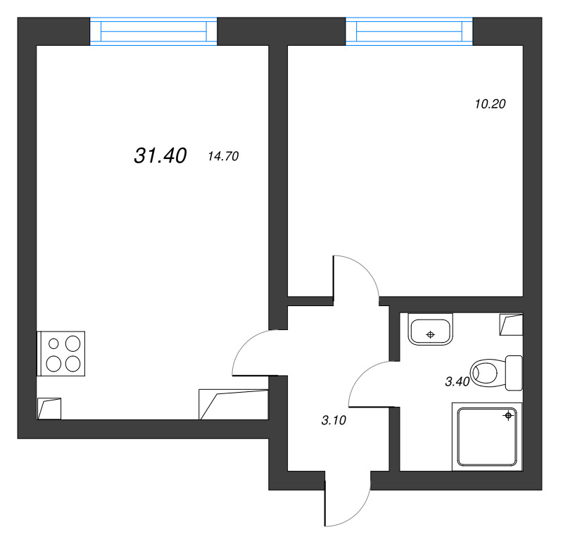 1 ккв 31,4 м²