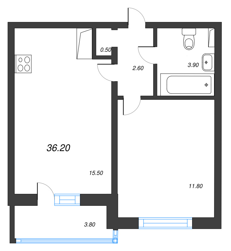 2 ккв (Евро) 36,2 м²