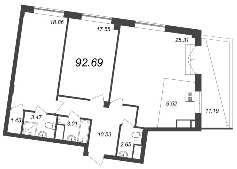 3 ккв (Евро) 93,1 м²