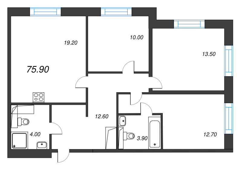 4 ккв (Евро) 75,9 м²