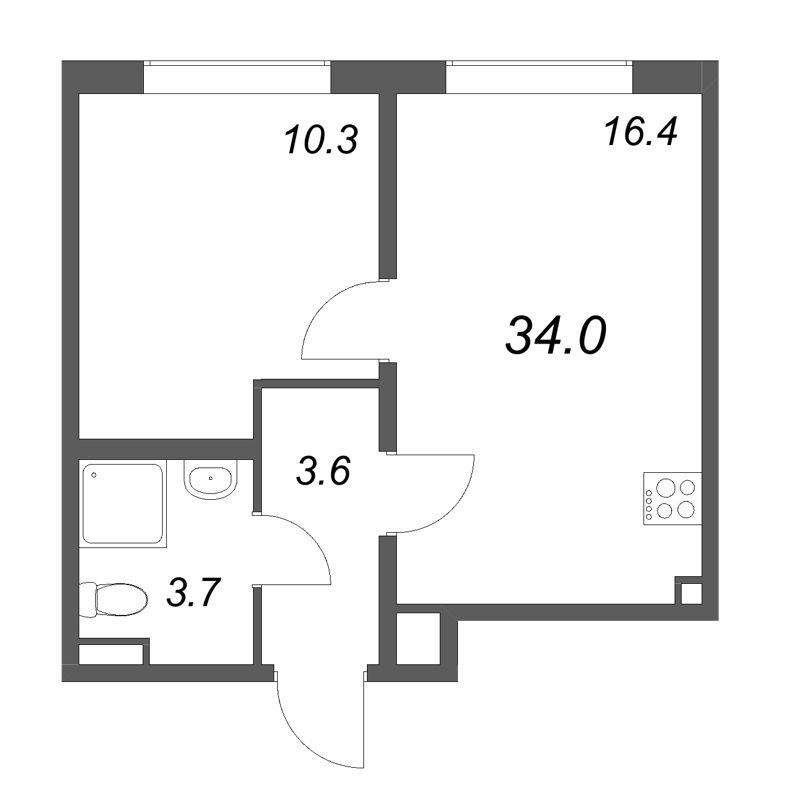 2 ккв (Евро) 34 м²