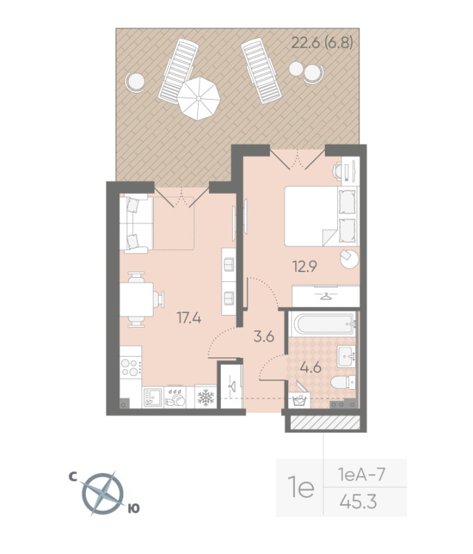 2 ккв (Евро) 45,3 м²