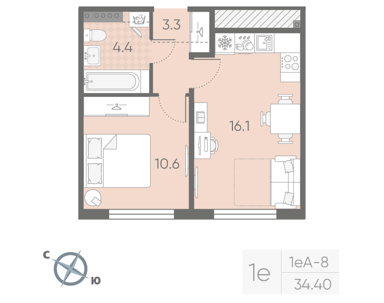2 ккв (Евро) 34,4 м²