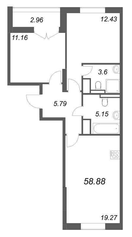 3 ккв (Евро) 58,9 м²