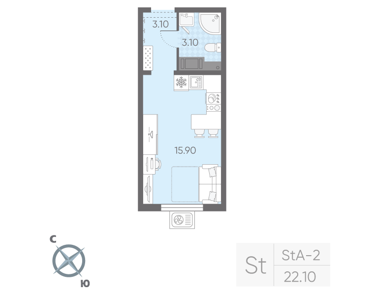 Студия 22,1 м²