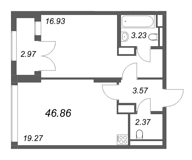 2 ккв (Евро) 46,9 м²