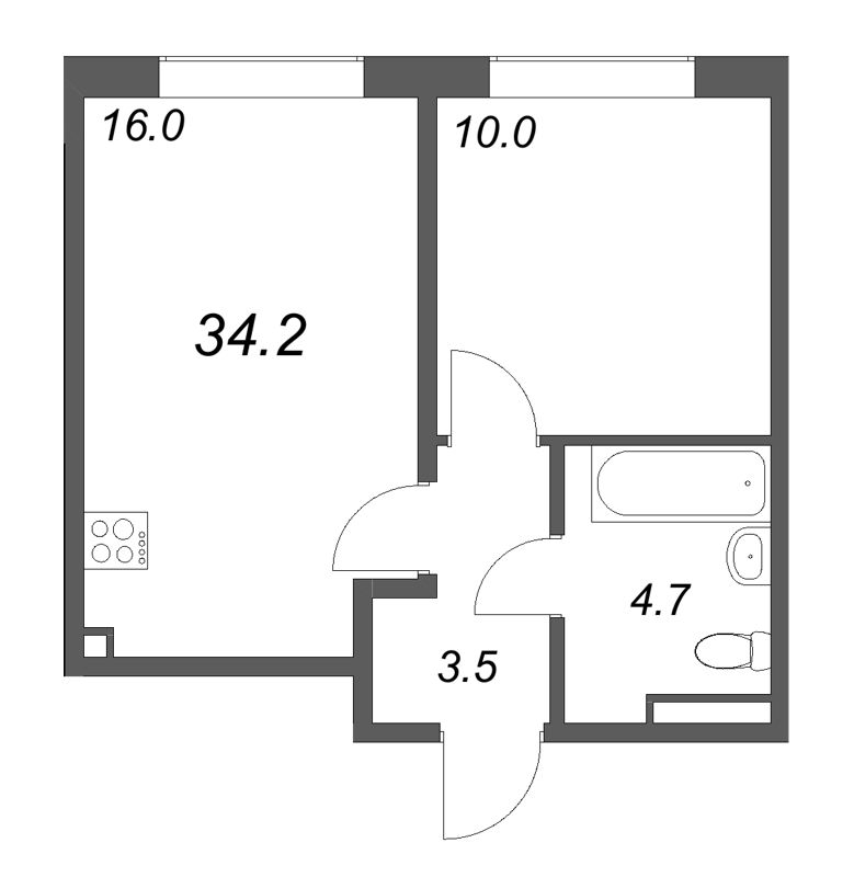 2 ккв (Евро) 34,2 м²