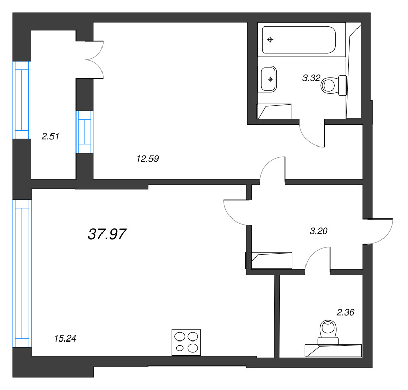 2 ккв (Евро) 38 м²