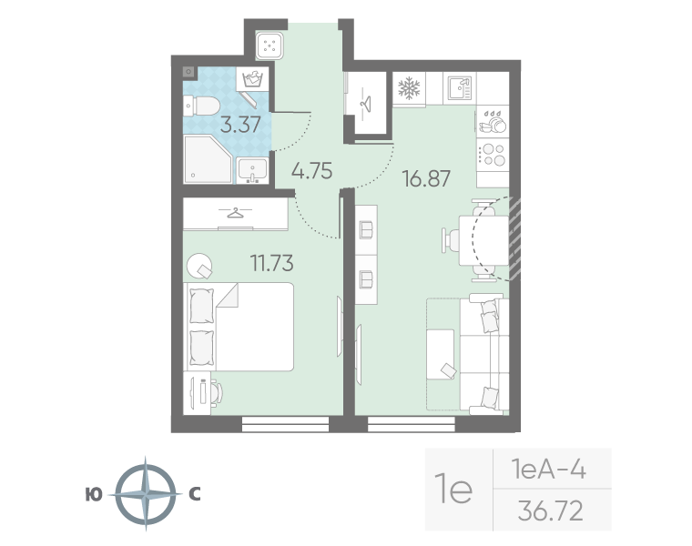 2 ккв (Евро) 36,7 м²