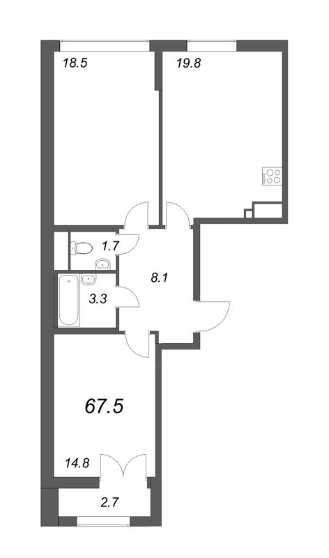 3 ккв (Евро) 66,9 м²